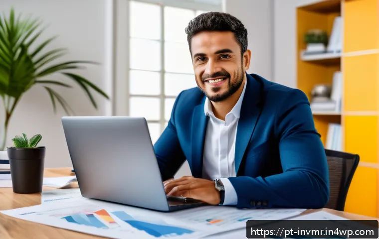 복리 투자 시 피해야 할 함정 - A calm, confident Brazilian investor in casual business attire sitting at a modern home office desk ...