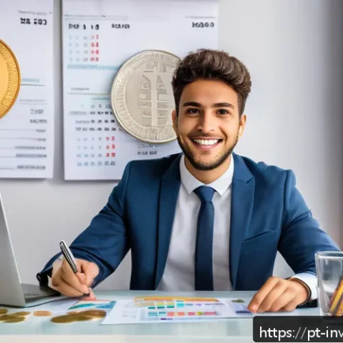 복리의 마법  장기 투자에서의 효과 - A young Brazilian professional in casual business attire sitting at a modern desk with a laptop disp...