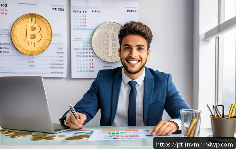 복리의 마법 장기 투자에서의 효과 - A young Brazilian professional in casual business attire sitting at a modern desk with a laptop disp...