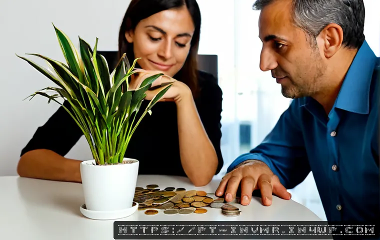 Home 15 장기 복리 투자와 자산 평가 - Photorealistic long-term compound investment concept, a middle-aged Portuguese couple at a bright Li...